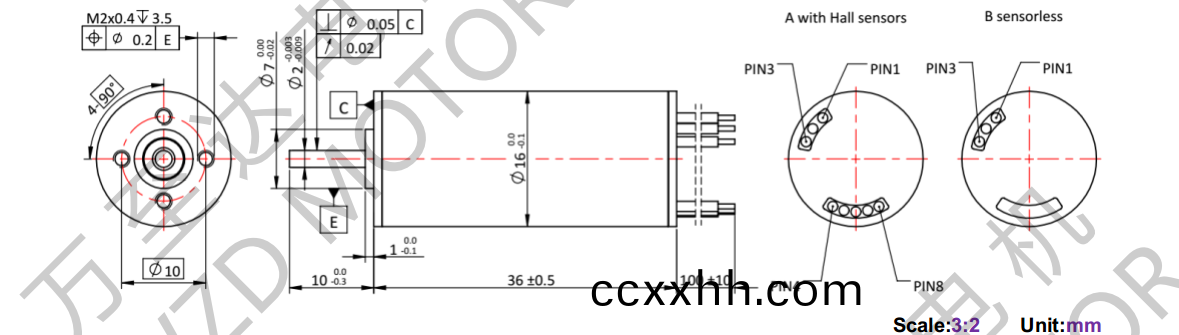 OT-ECS1636无槽(cao)无(wu)刷直流电(dian)机-空心(xin)杯电机(ji)-万(wan)至达电机(ji)