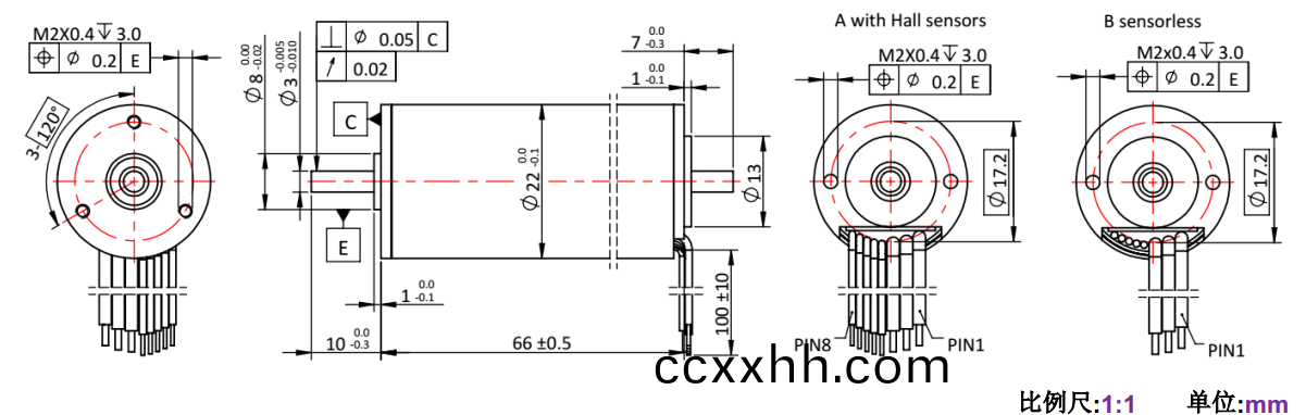 ECS-4P 2266 2对(dui)极空心(xin)杯无刷(shua)电机-万至(zhi)达(da)电(dian)机(ji)