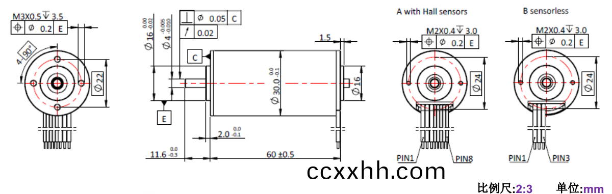 ECS-4P 3060 2对(dui)极(ji)空(kong)心杯无(wu)刷电(dian)机-万至达电机(ji)