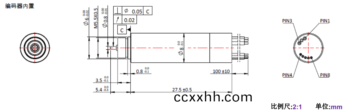 ECS 0828 内(nei)置编(bian)码器(qi)空心杯(bei)电机(ji)-万至(zhi)达(da)电机(ji)