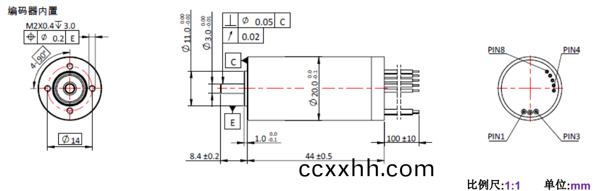 ECS 2044 内置编(bian)码(ma)器(qi)空(kong)心(xin)杯电(dian)机(ji)-万至(zhi)达(da)电机
